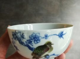 景德镇陈晋铭经草堂手绘宋人画意大茶碗
